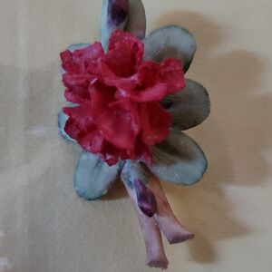 Vintage Signed Capodimonte Porcelain Rose Brooch 2 In